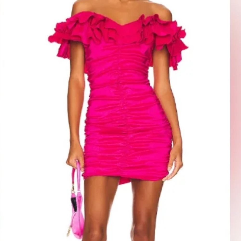 Lovers and Friends Elegant Off-Shoulder Ruffle Dress - Pink
